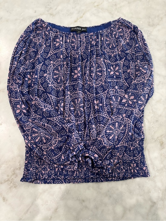 Harper 241 Tops - Harper 241 Navy Pink Floral Printed Blouse Smocked Hem Top Women Small KT029